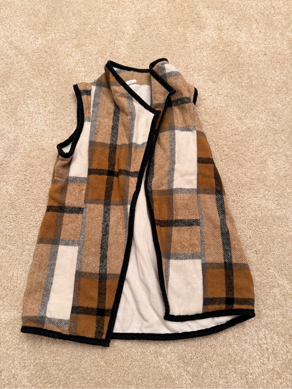 Ripe Girls Plaid Vest in Brown, White & Black Trim